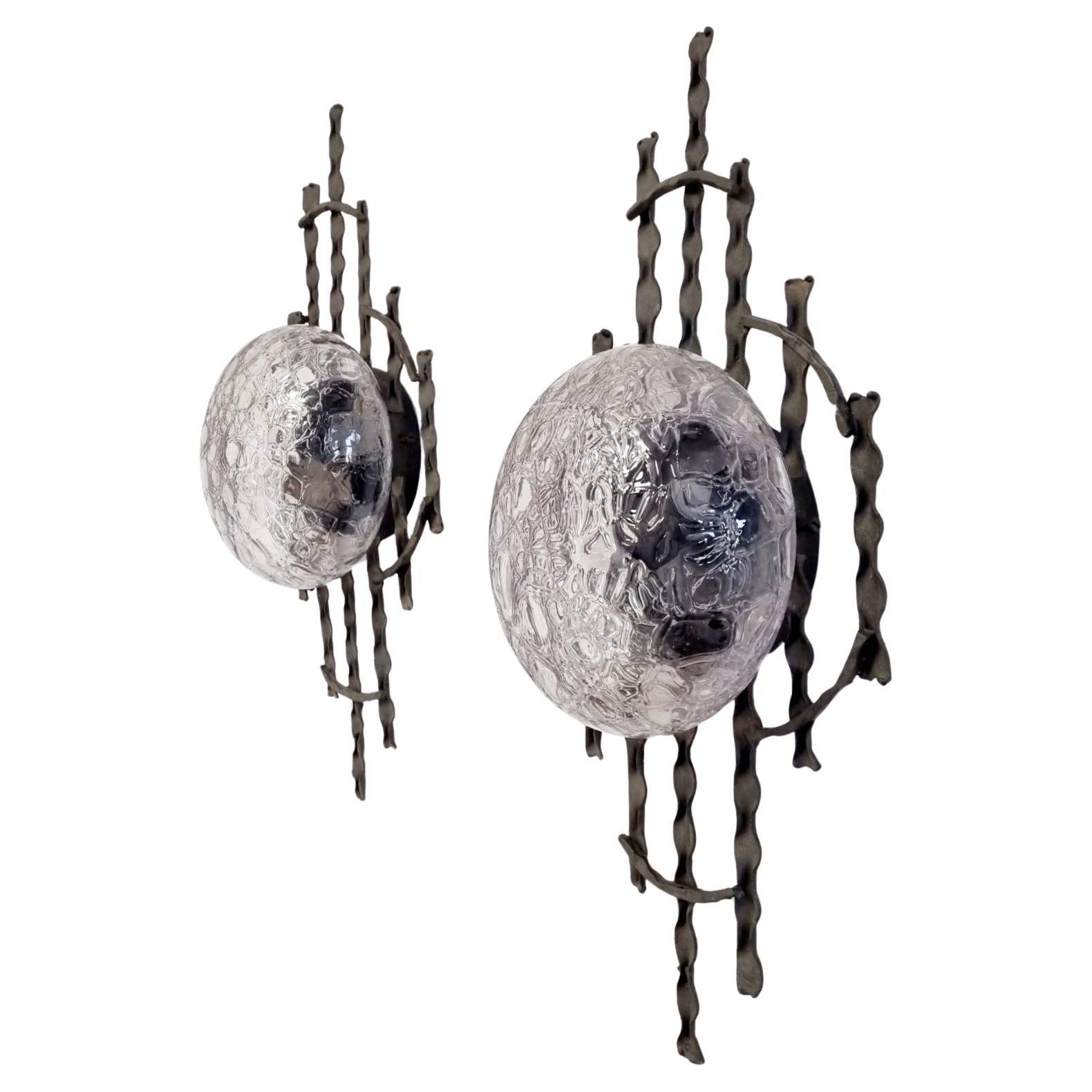 Pair of Mid Century Brutalist Wall Lamps, Italy 60s For Sale