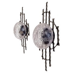 Pair of Mid Century Brutalist Wall Lamps, Italy 60s