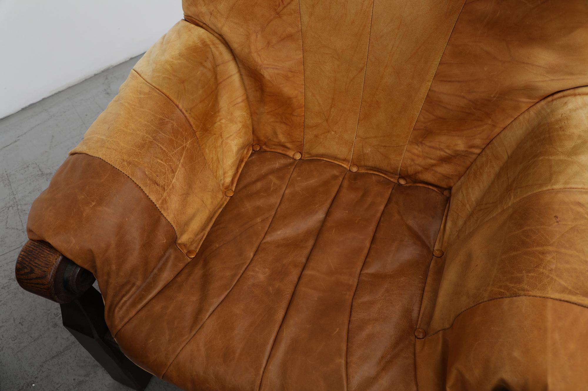 Pair of Mid-Century Brutalist Western Style Leather Patchwork Lounge Chairs 5