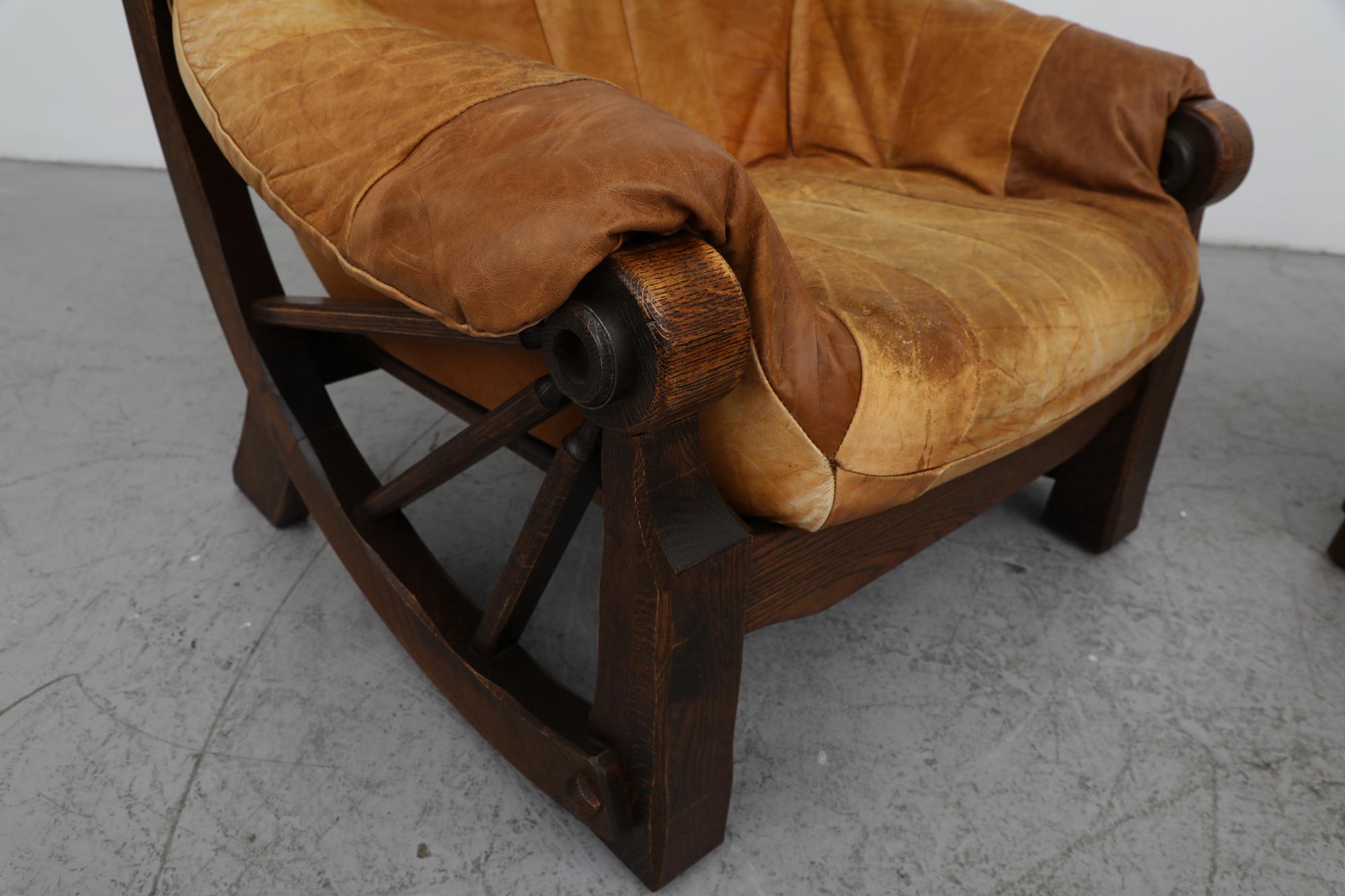 Pair of Mid-Century Brutalist Western Style Leather Patchwork Lounge Chairs 7