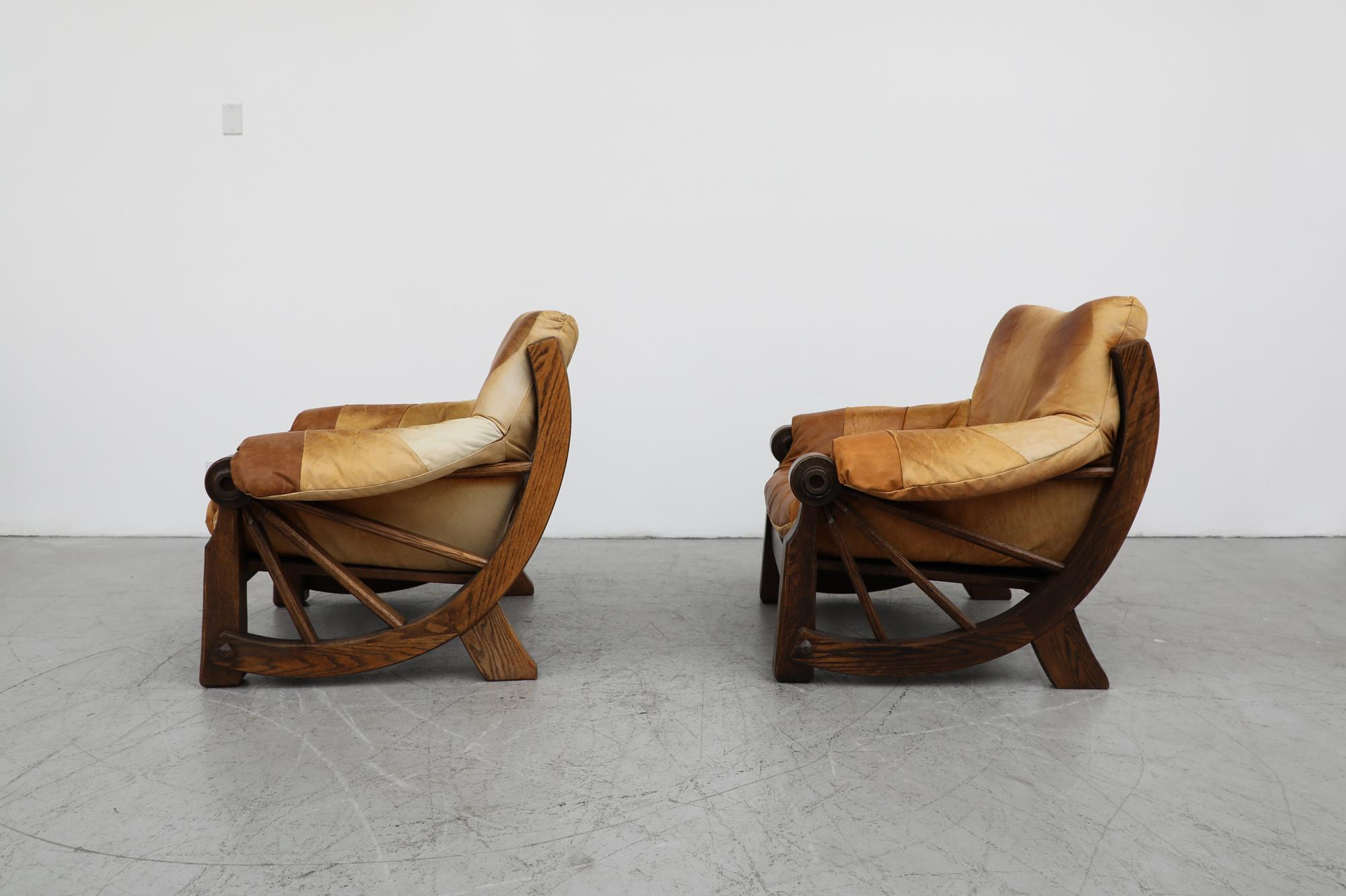 Mid-Century Modern Pair of Mid-Century Brutalist Western Style Leather Patchwork Lounge Chairs