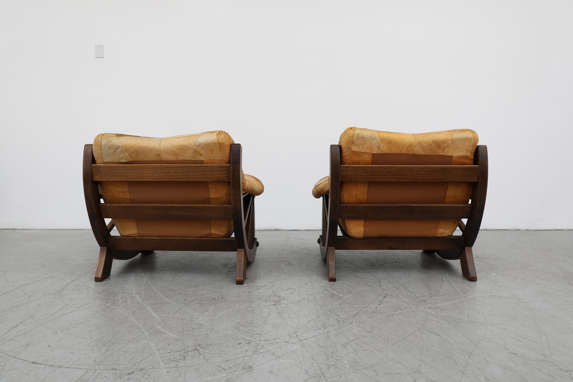 Pair of Mid-Century Brutalist Western Style Leather Patchwork Lounge Chairs In Good Condition In Los Angeles, CA
