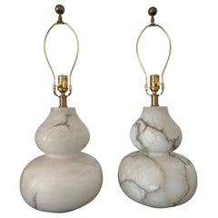 Pair of Midcentury Double Gourd Alabaster Table Lamps