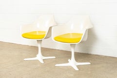 Pair of Mid Century Burke Tulip Yellow and White Arm Chairs, 1960s