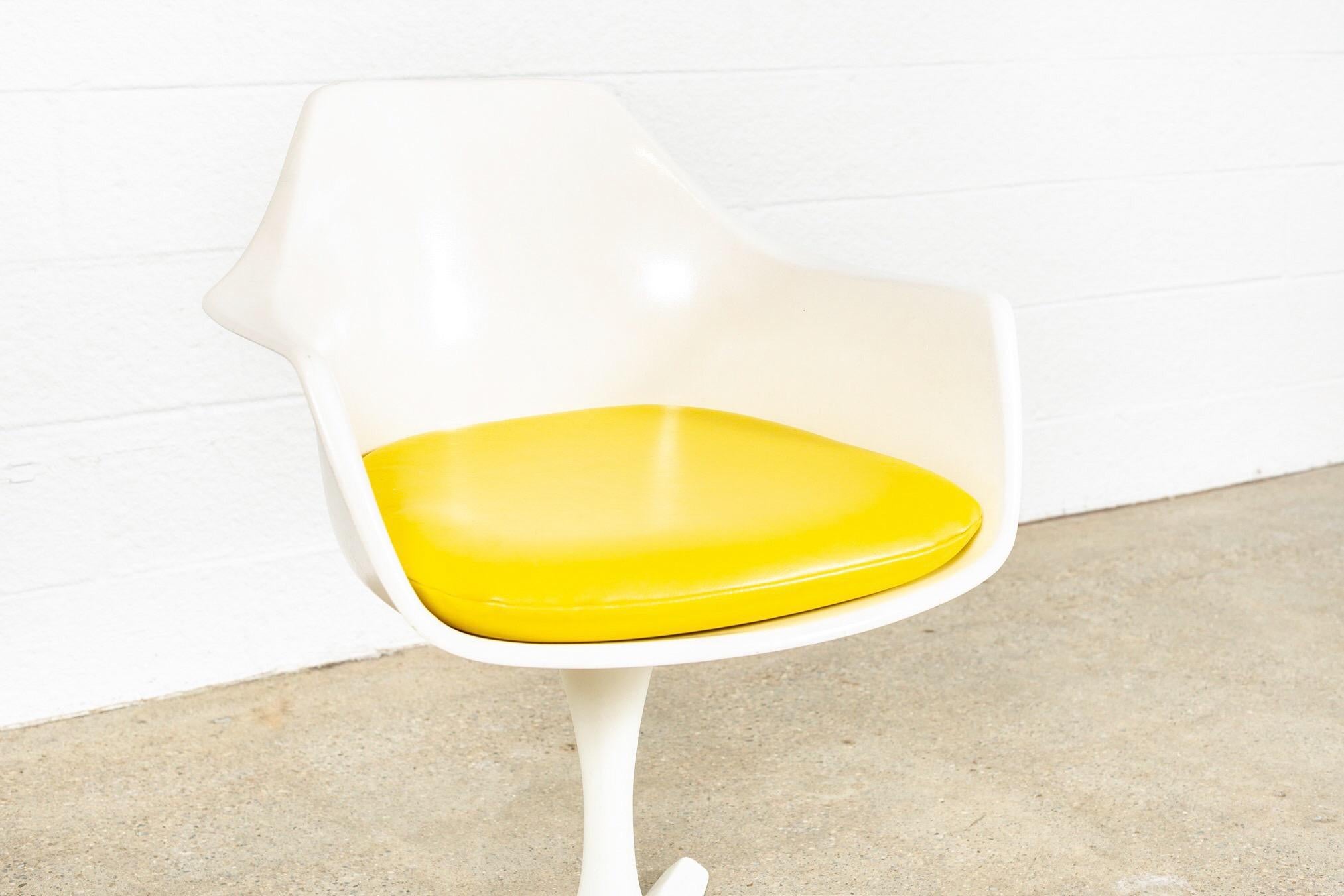 Mid-Century Modern Pair of Mid Century Burke Tulip Yellow and White Arm Chairs, 1960s For Sale