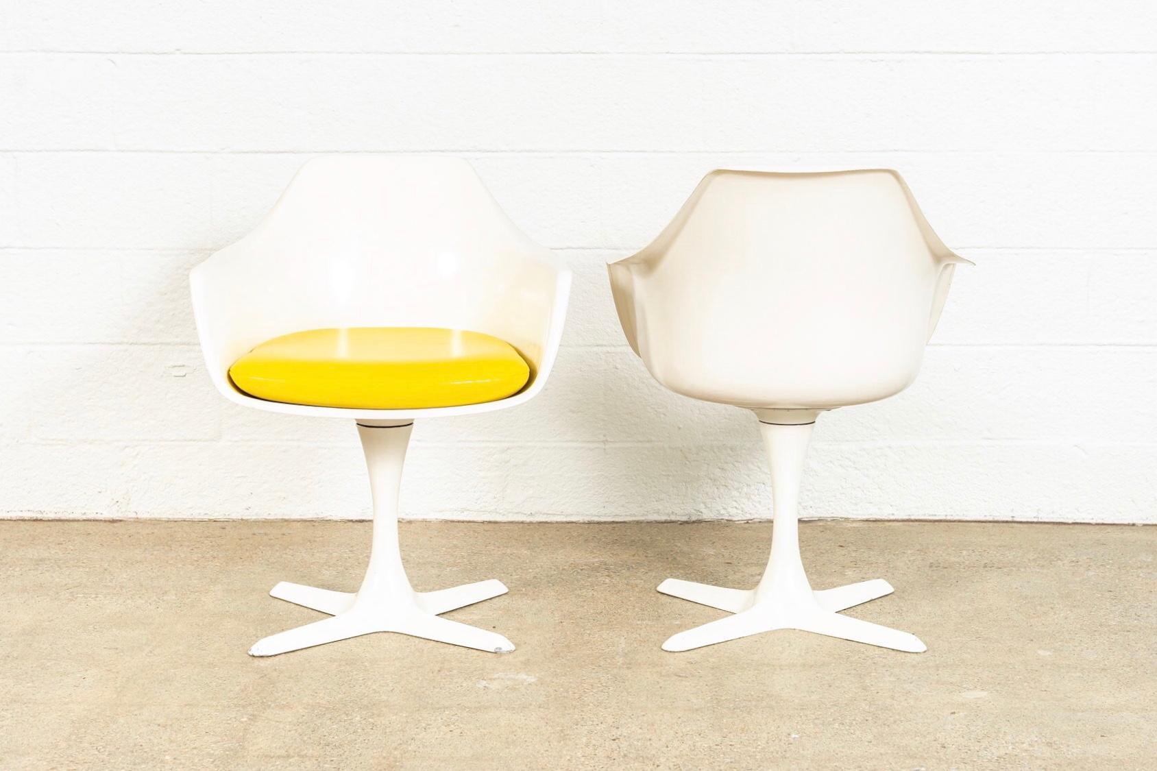 Mid-20th Century Pair of Mid Century Burke Tulip Yellow and White Arm Chairs, 1960s For Sale