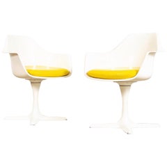 Pair of Mid Century Burke Tulip Yellow and White Arm Chairs, 1960s