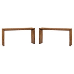 Pair of Midcentury Burl Console Tables