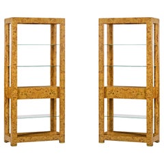 Pair of Mid Century Burl Étagère Bookshelfs