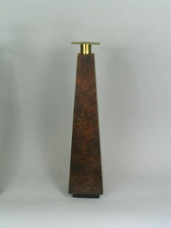 1960s Mid-Century Olive Burl Wood Candle Holders with Brass Cups