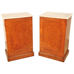 Pair of Midcentury Burr Walnut Pedestal Cupboards