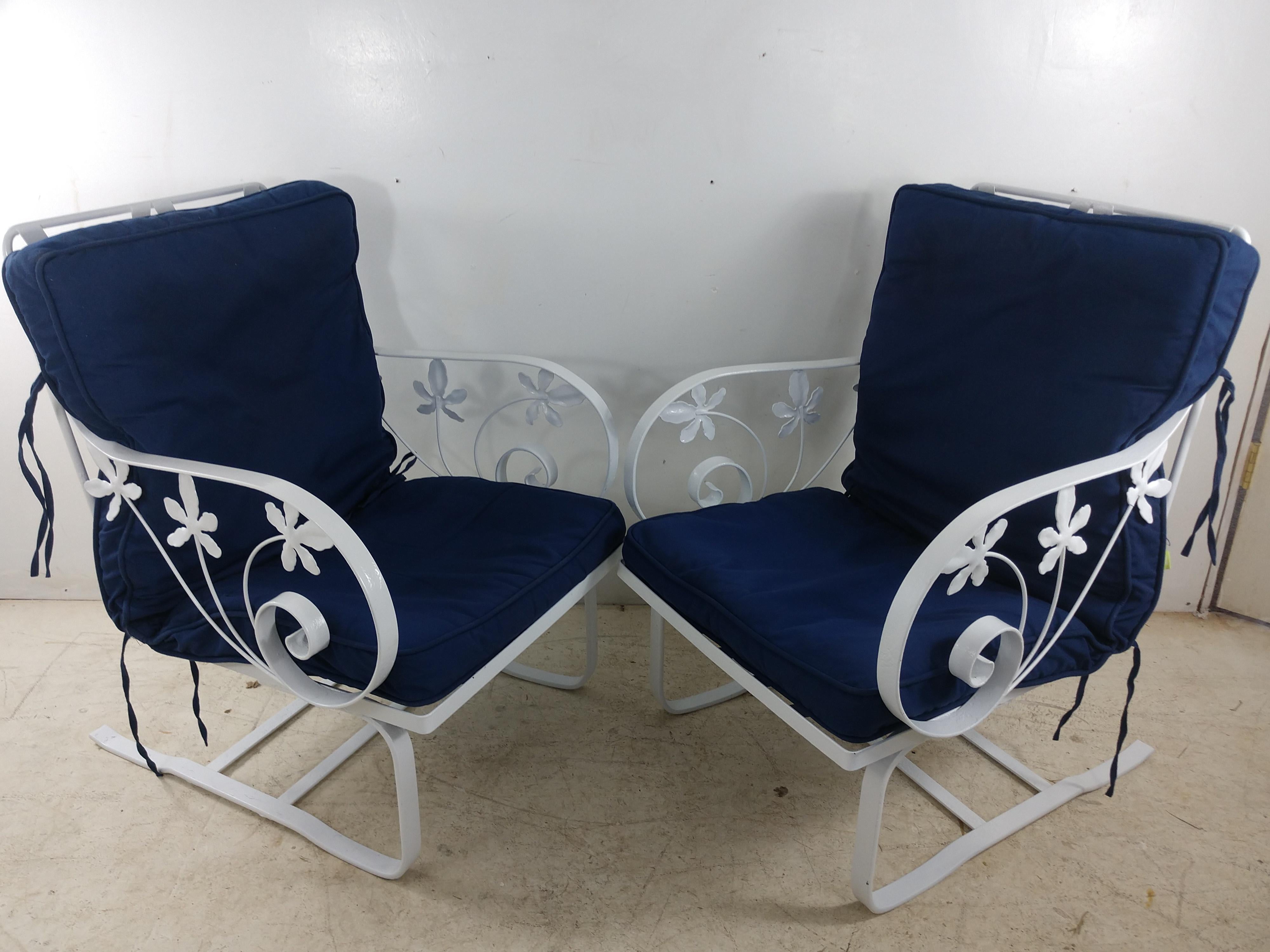 Modern Pair of Mid Century C1948 Iron Outdoor Lounge Chairs by Woodard