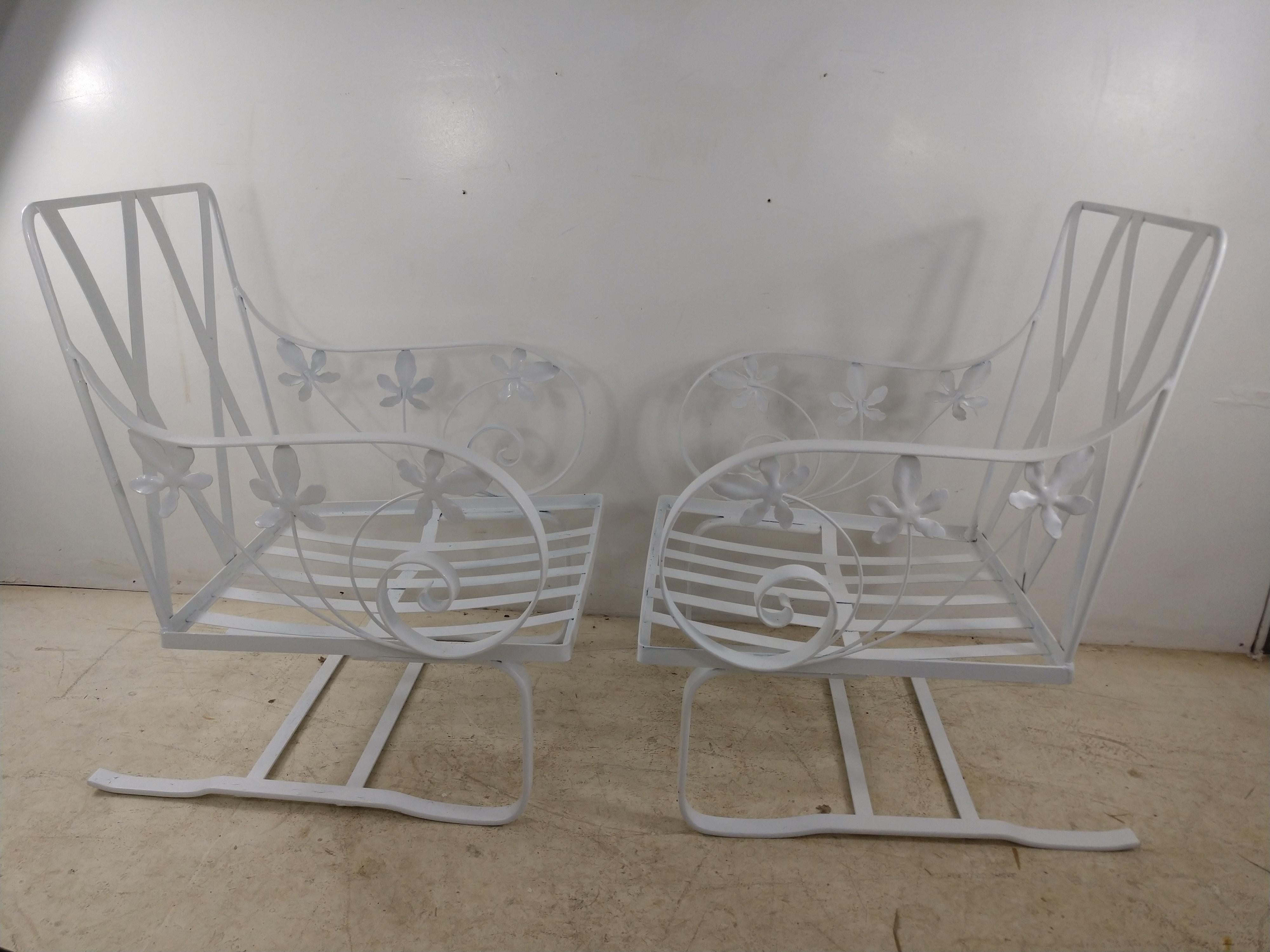 Mid-20th Century Pair of Mid Century C1948 Iron Outdoor Lounge Chairs by Woodard