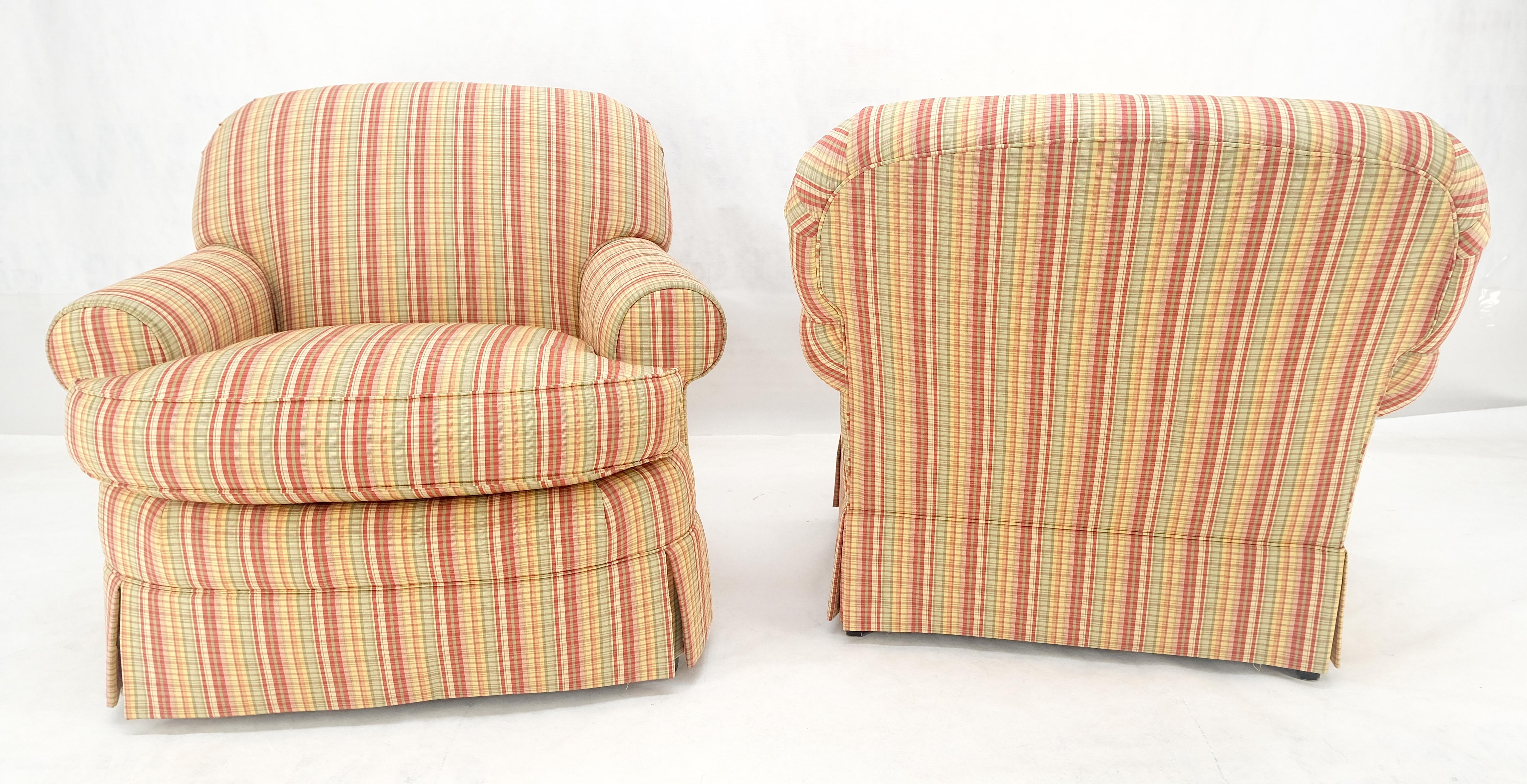 Paire de chaises longues en tissu rayé du milieu du siècle dernier, c1970, assorties d'un pouf MINT en vente 3
