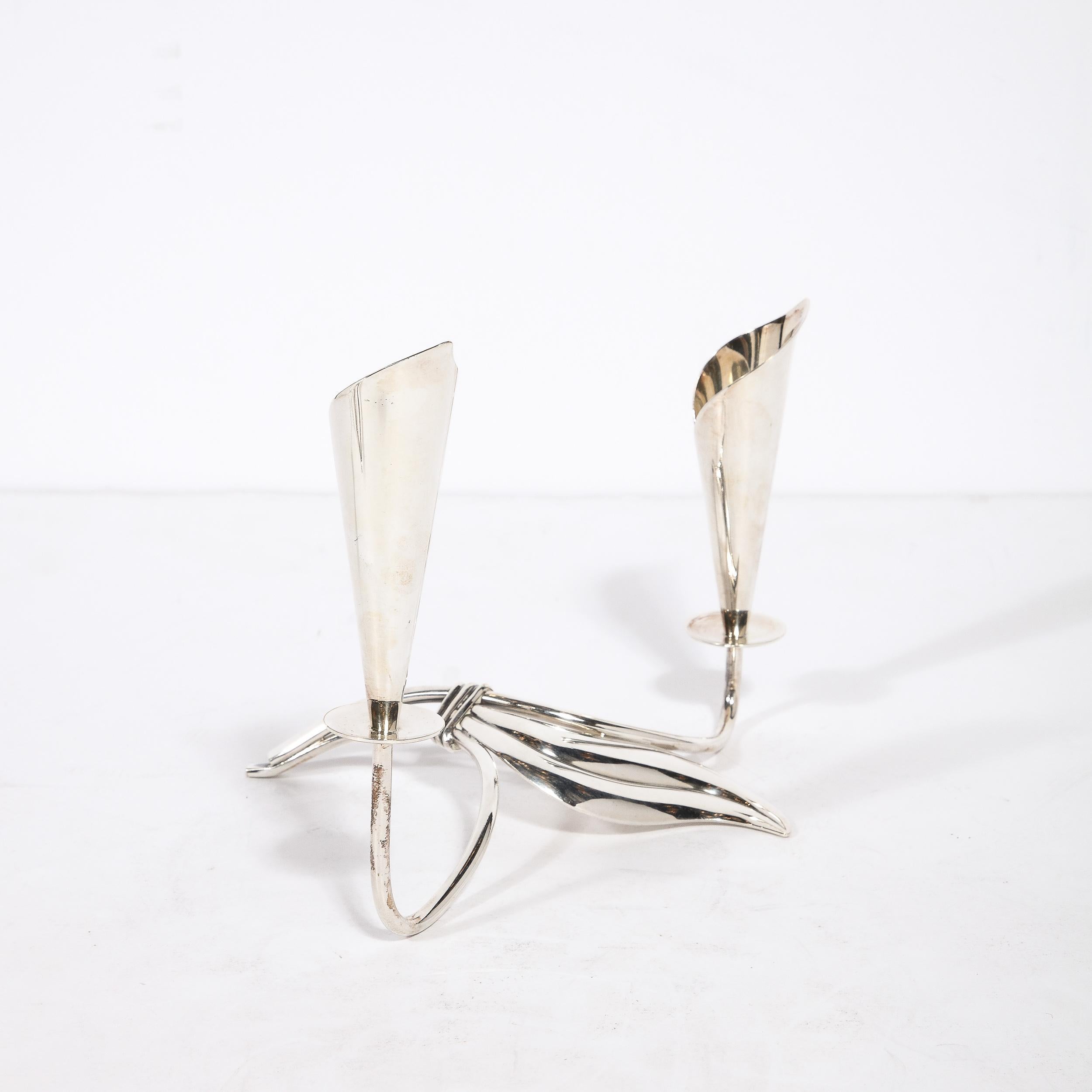Pair of Mid-Century Cala Lily Candle Holders in Silver Plate by Hans Jensen For Sale 5