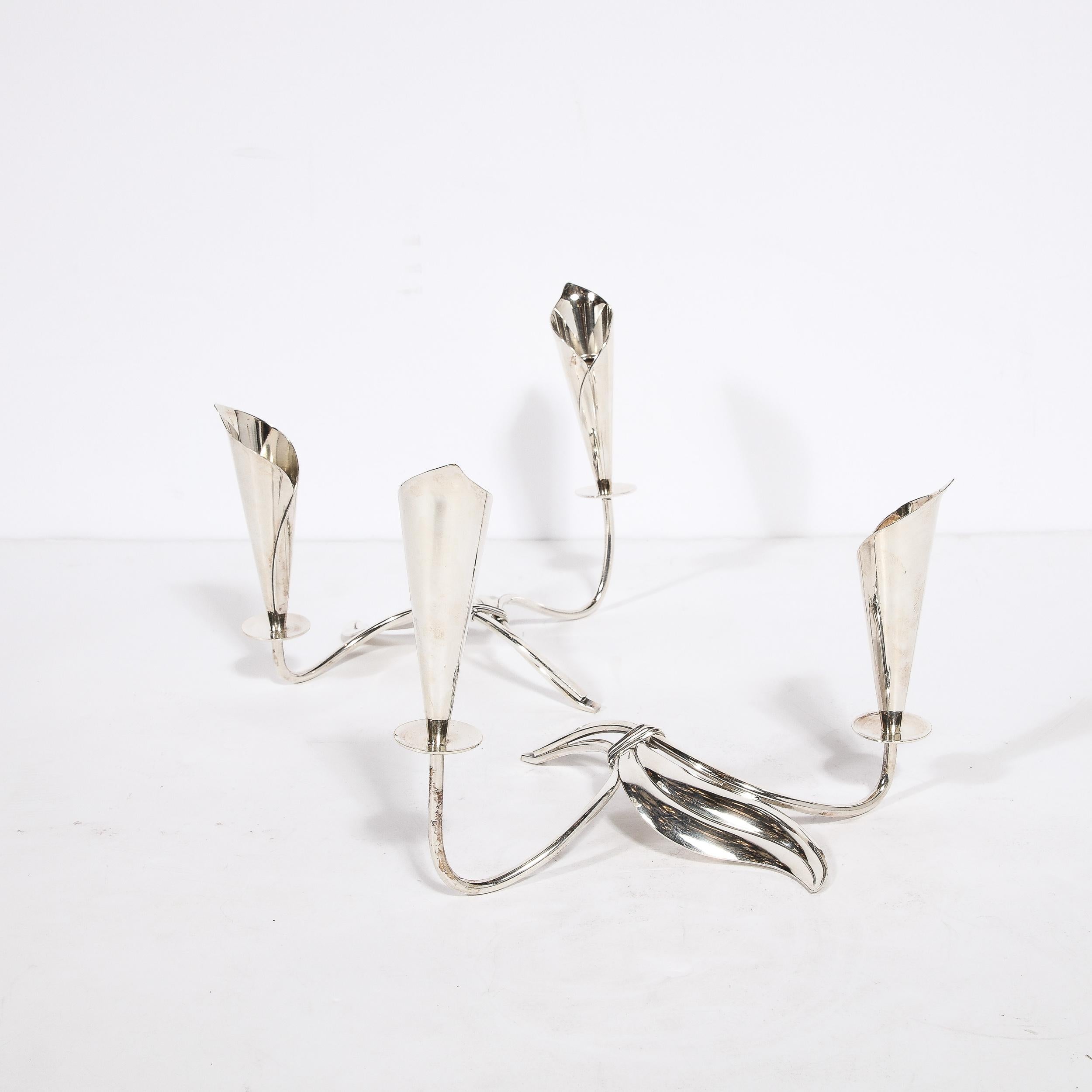 Pair of Mid-Century Cala Lily Candle Holders in Silver Plate by Hans Jensen In Excellent Condition For Sale In New York, NY