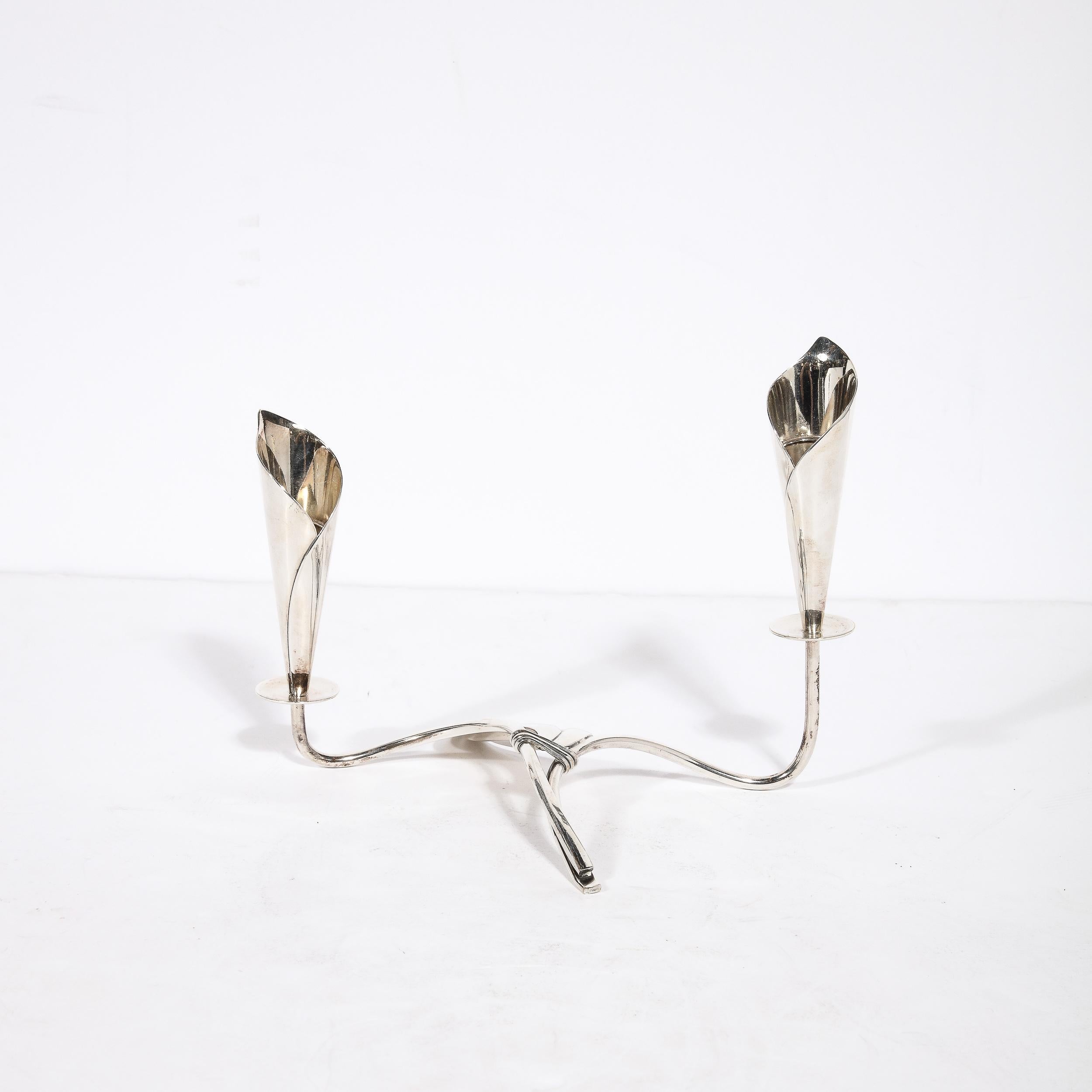 Pair of Mid-Century Cala Lily Candle Holders in Silver Plate by Hans Jensen For Sale 3