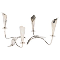 Pair of Mid-Century Cala Lily Candle Holders in Silver Plate by Hans Jensen