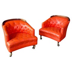 Pair of Mid-Century Californian Modern Orange Tufted Club Chairs Pair of Mid-Century Californian Modern Orange Tufted Club Chairs