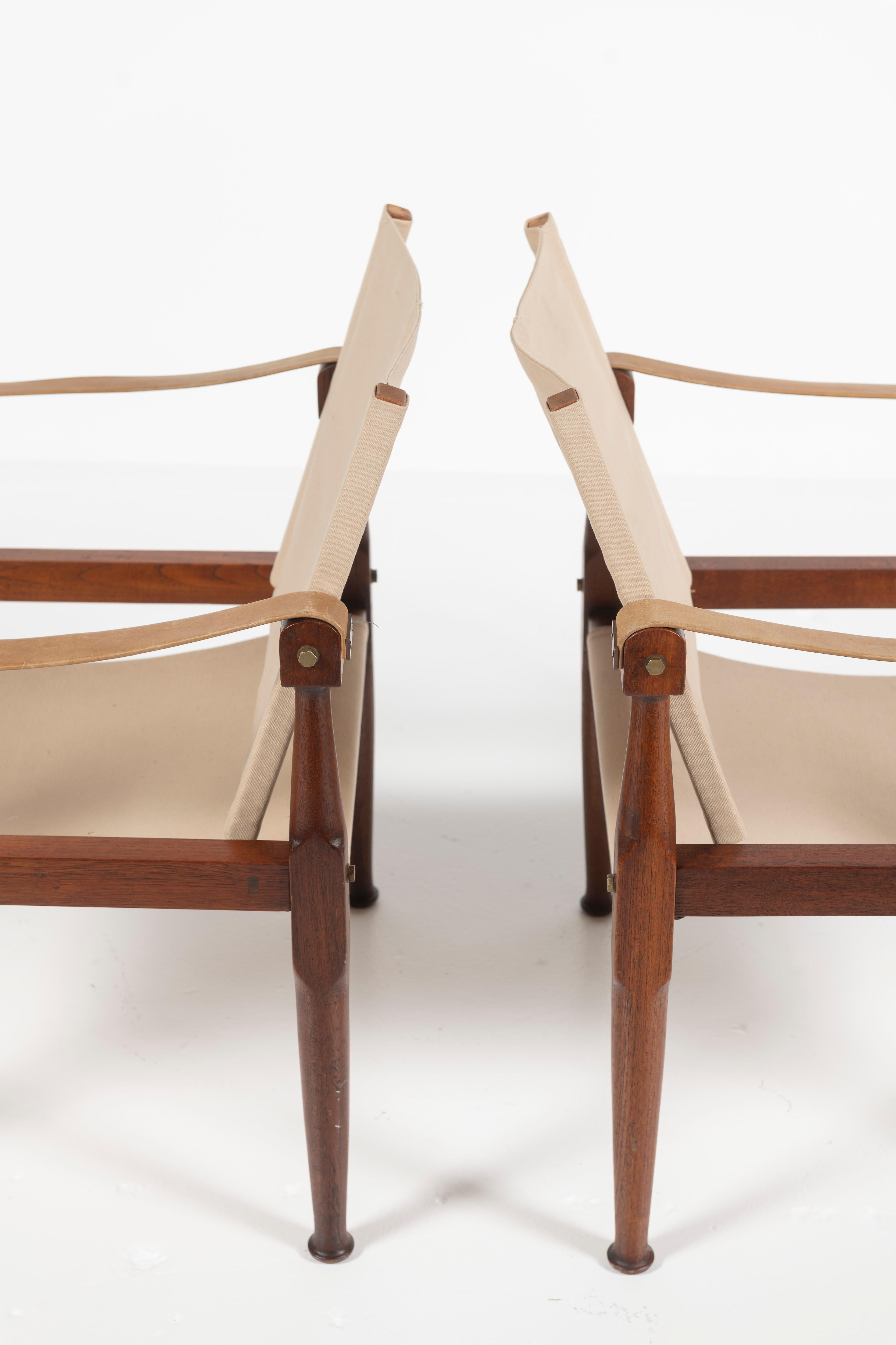 Brass Pair of Mid Century Campaign Chairs in the style of Kaare Klint, Denmark, 1960 For Sale