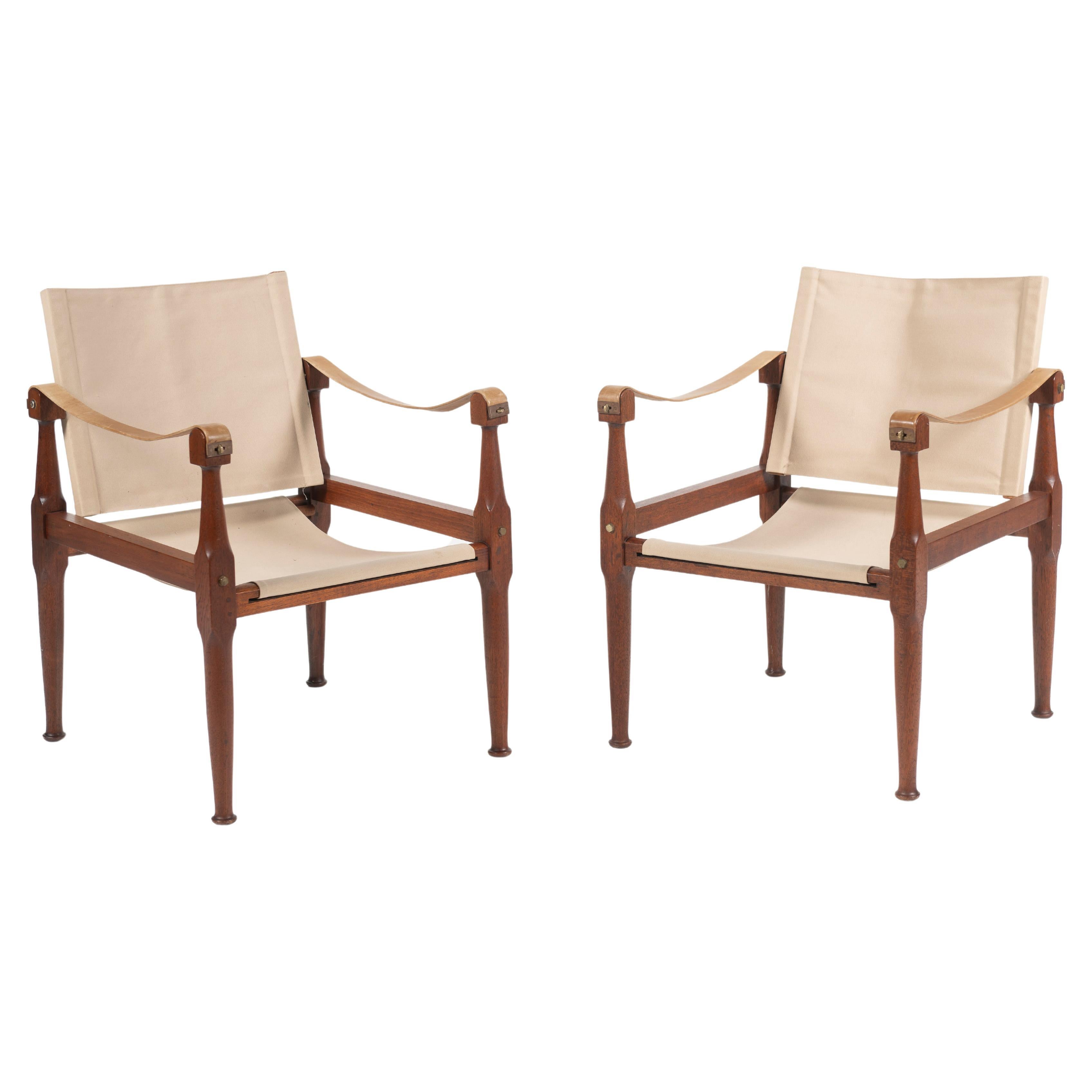 Pair of Mid Century Campaign Chairs in the style of Kaare Klint, Denmark, 1960 For Sale