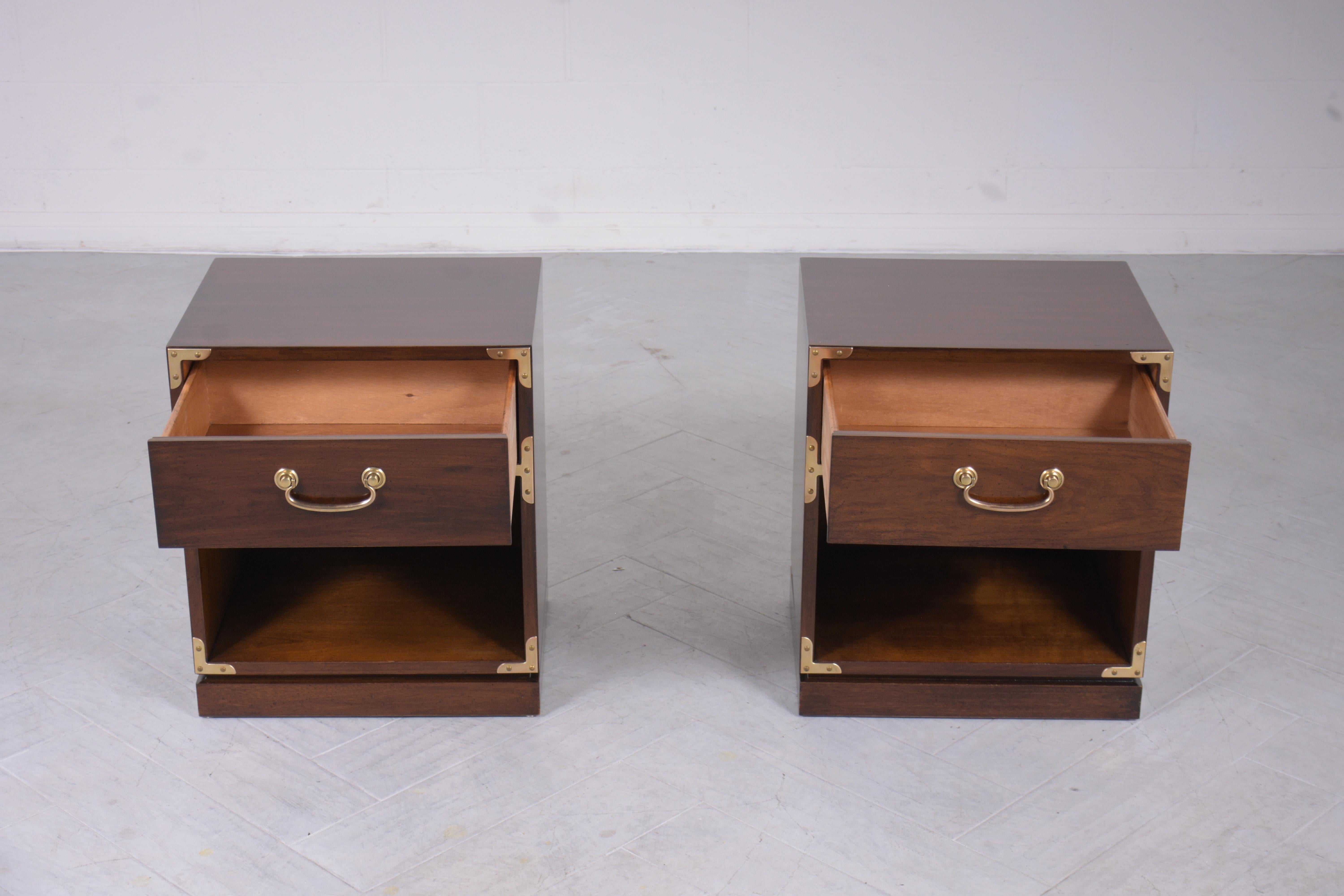 Pair of Vintage Campaign Nightstands In Good Condition In Los Angeles, CA