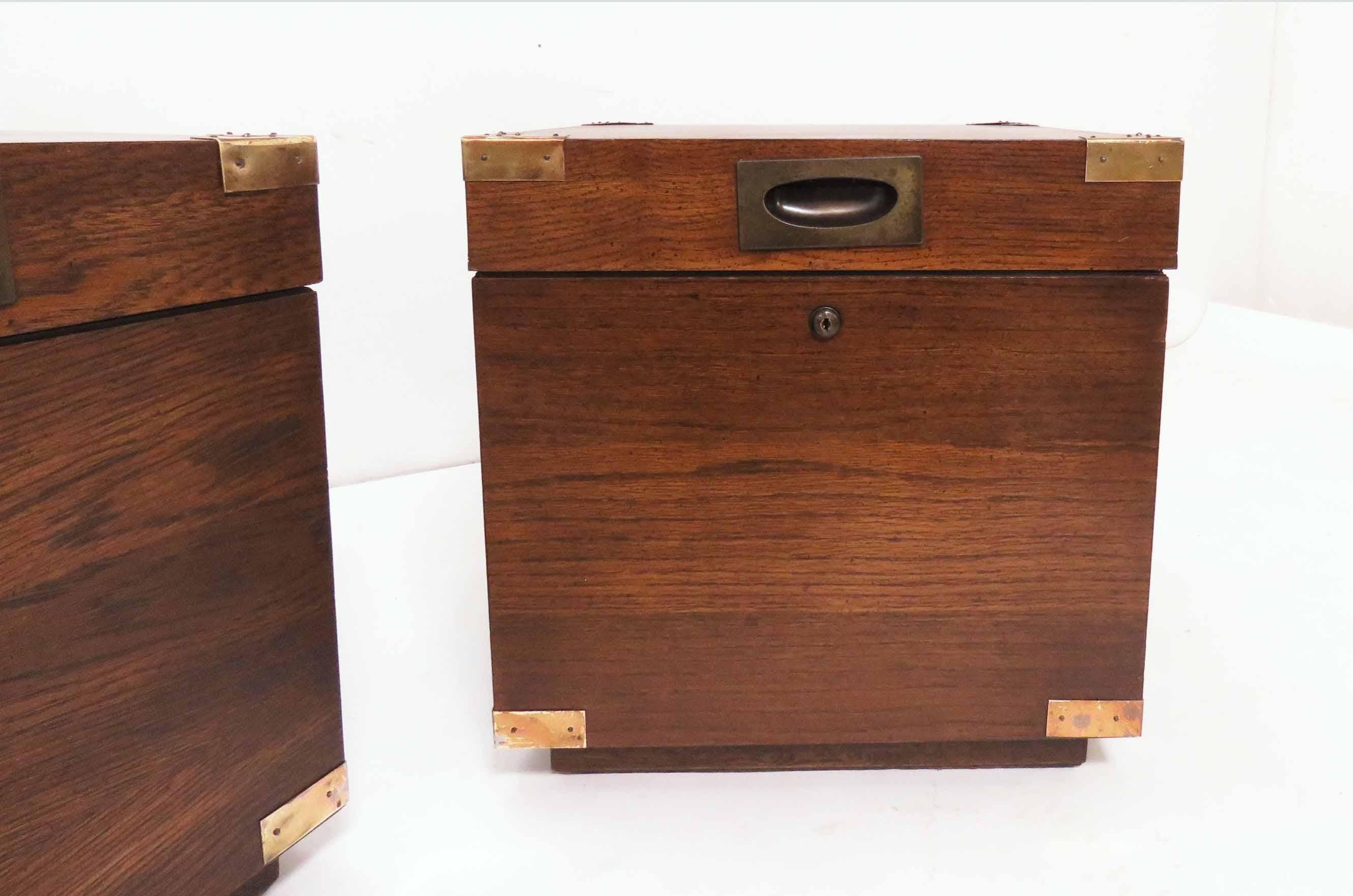 Mid-Century Modern Pair of Midcentury Campaign Style Cube Form Chests by Lane Furniture