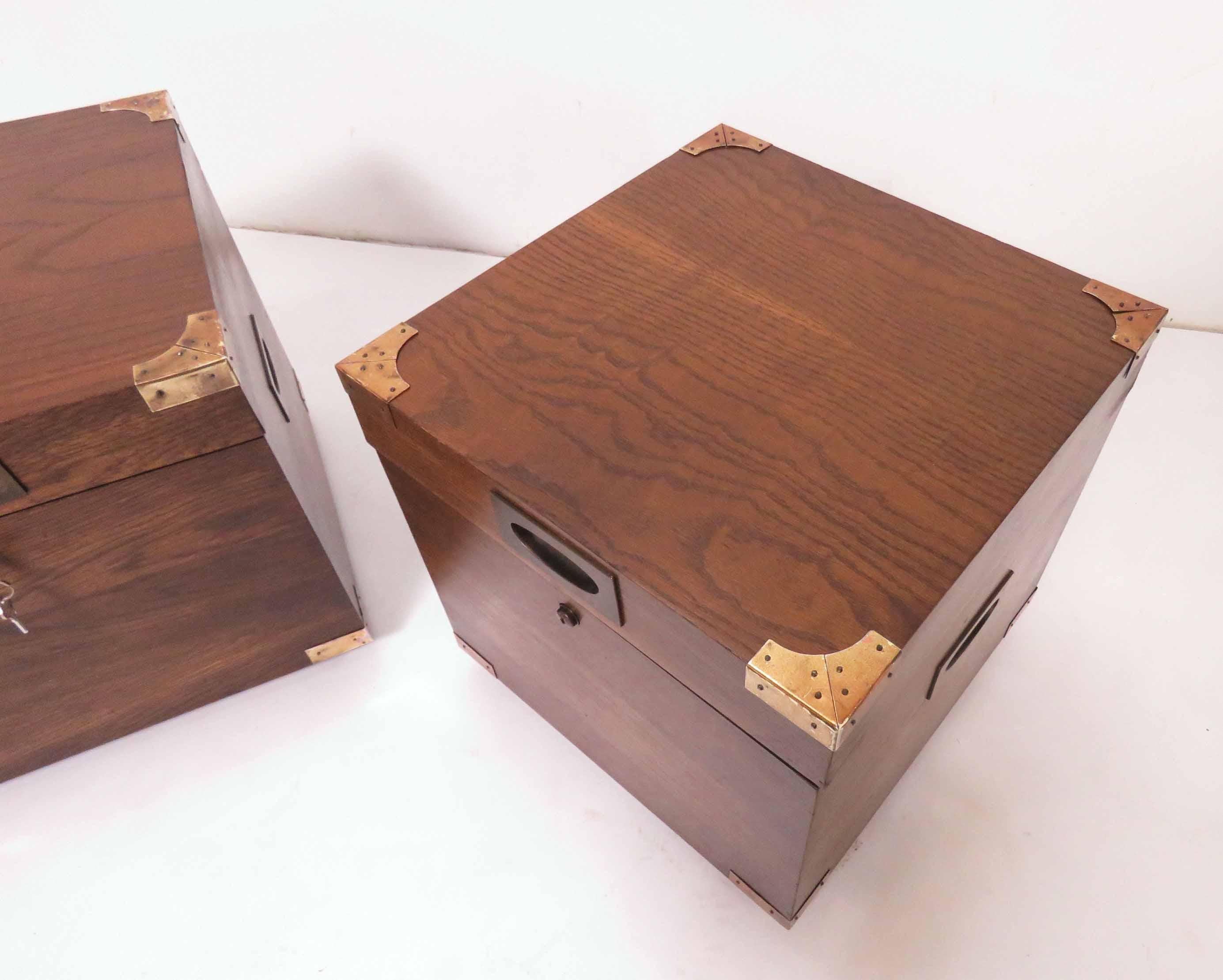 American Pair of Midcentury Campaign Style Cube Form Chests by Lane Furniture