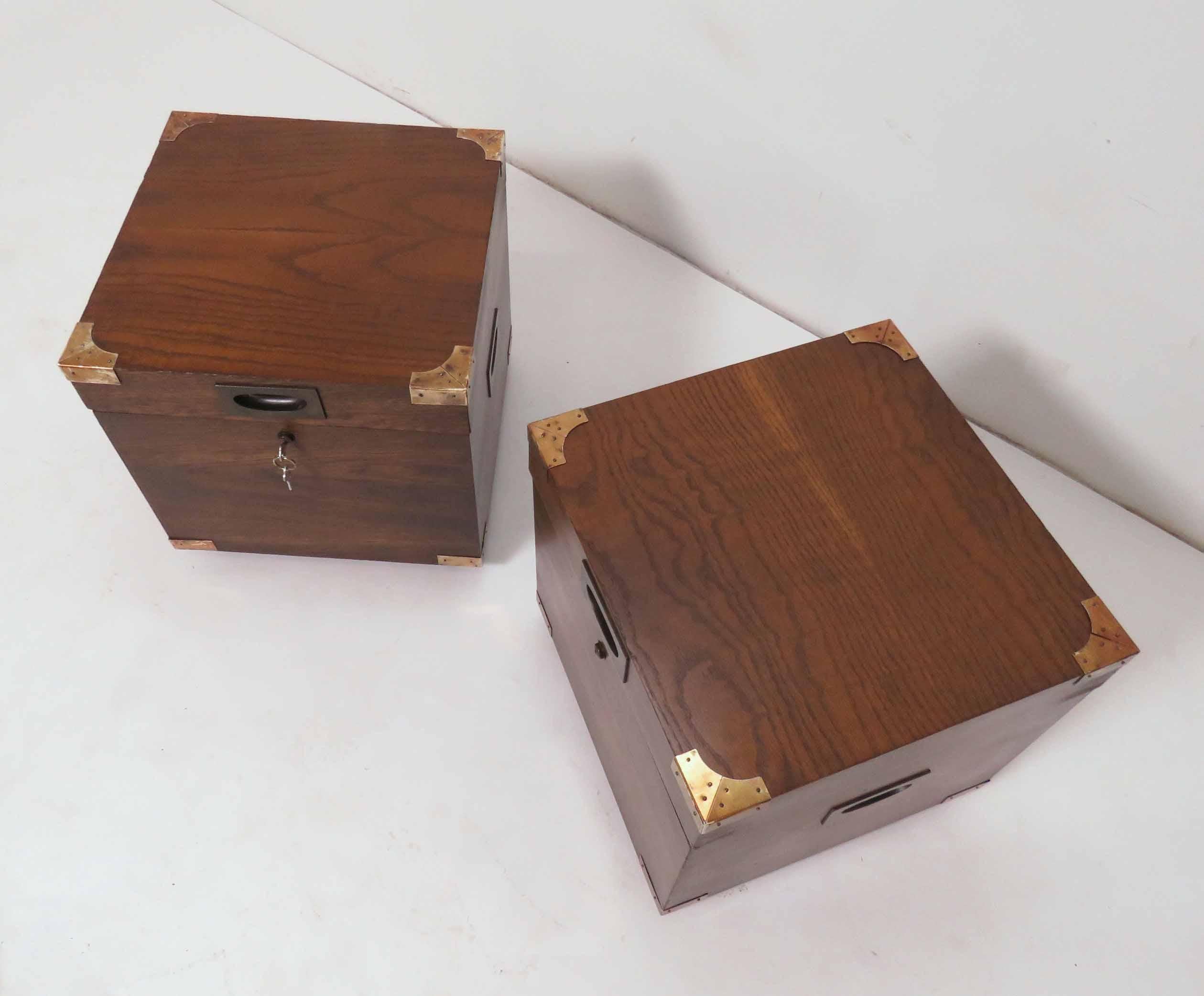 Mid-20th Century Pair of Midcentury Campaign Style Cube Form Chests by Lane Furniture