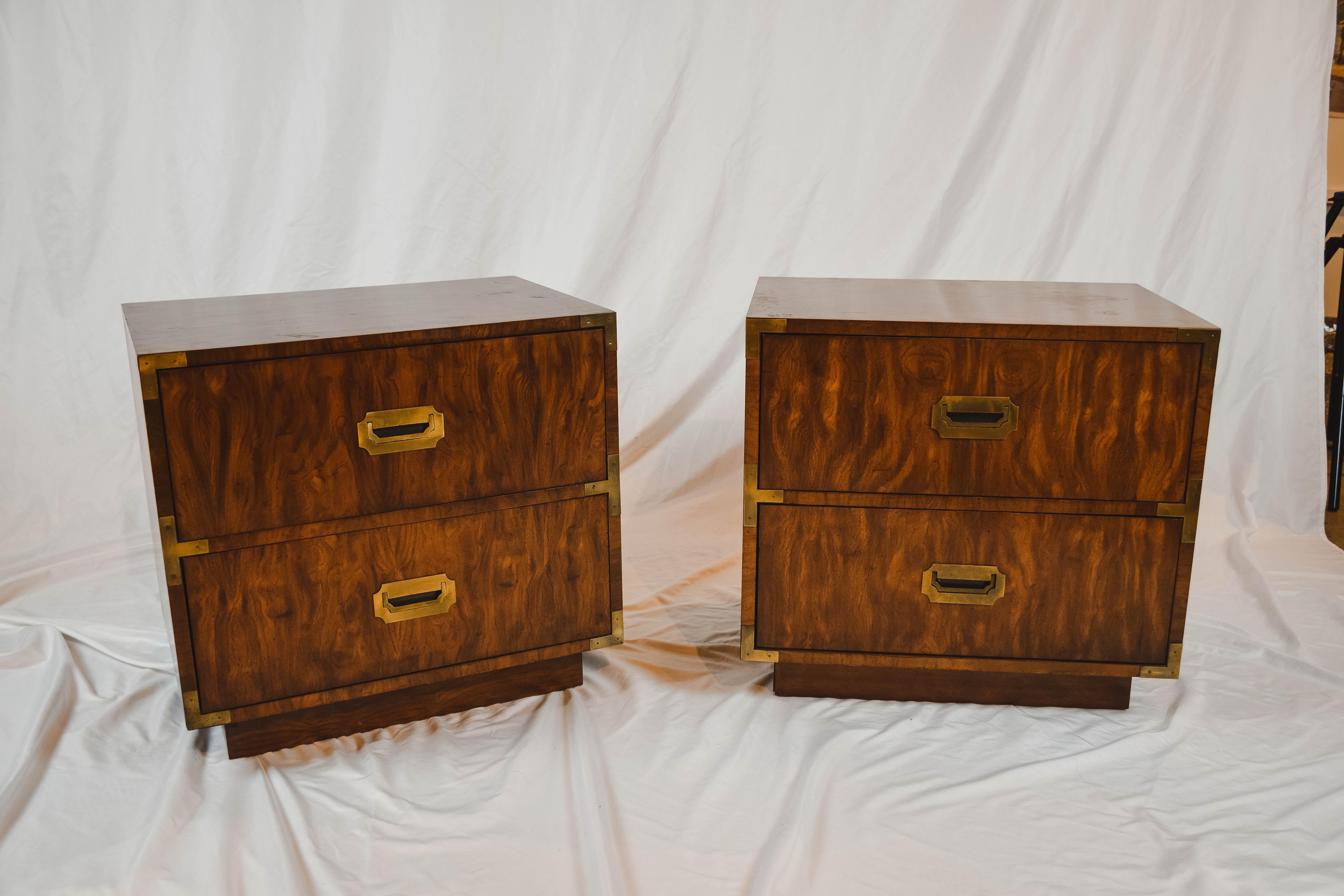 20th Century Pair of Midcentury Campaign Style End Tables by Dixie Furniture