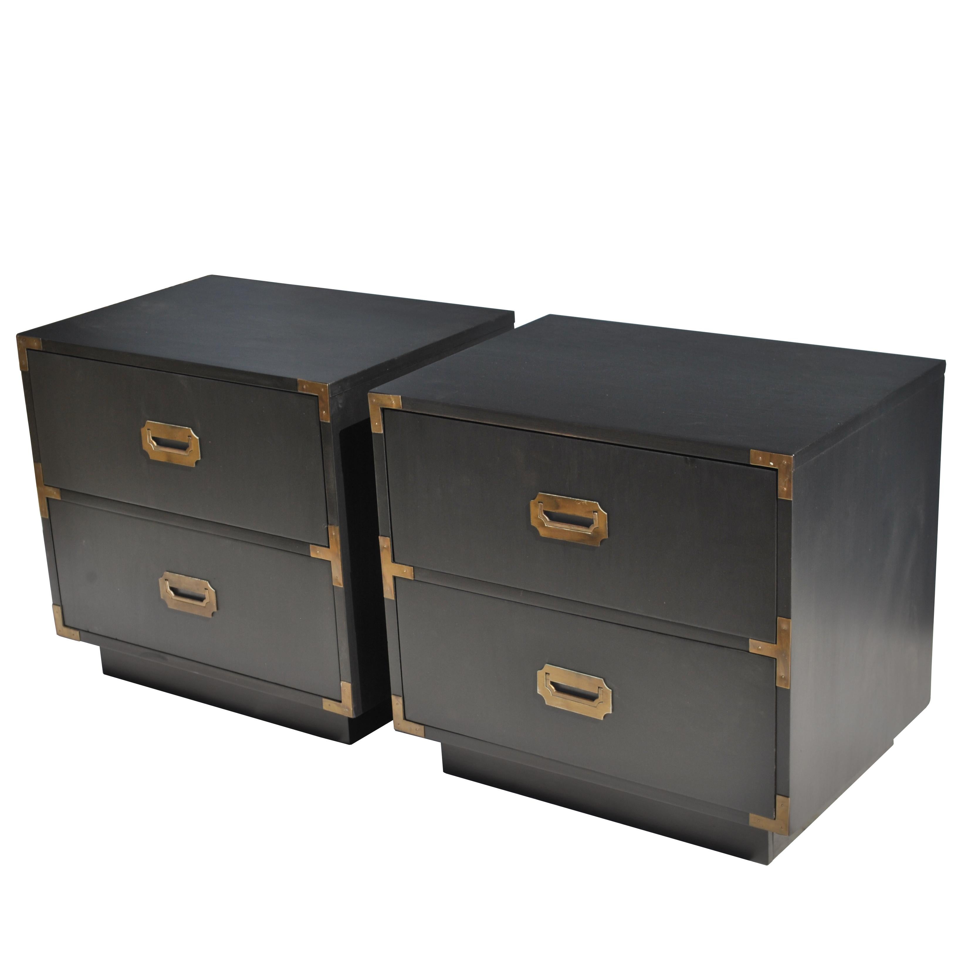 Pair of Midcentury Campaign Style Nightstands by Dixie at 1stDibs |  campaign nightstand, dixie campaigner nightstand, campaign nightstands