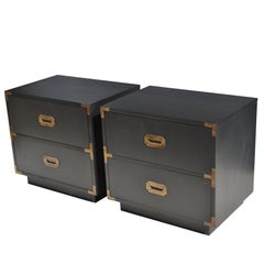 Retro Pair of Midcentury Campaign Style Nightstands by Dixie