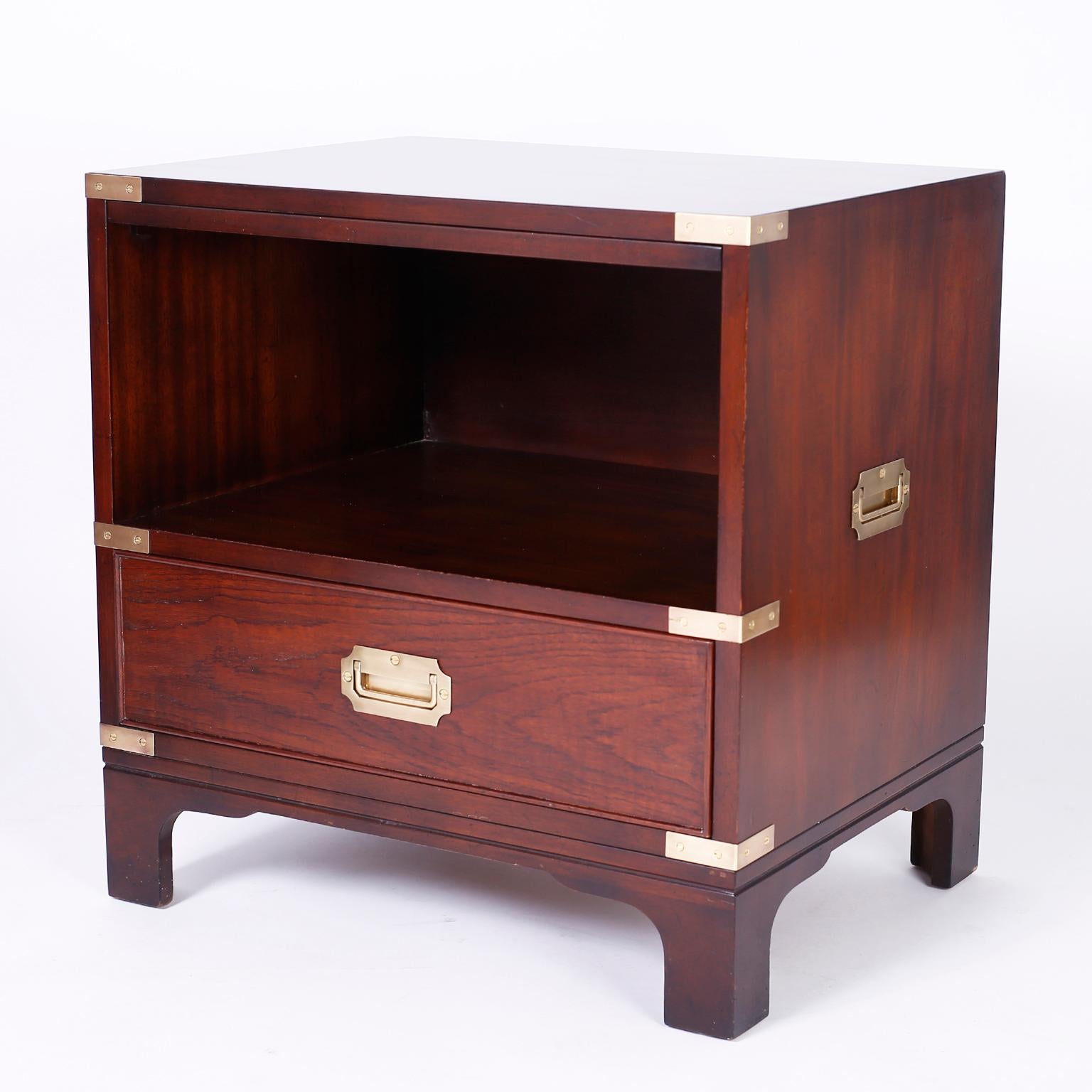 American Pair of Midcentury Campaign Style Nightstands