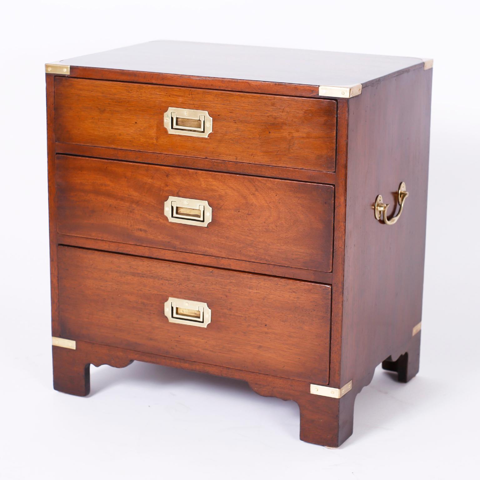 American Pair of Midcentury Campaign Style Nightstands