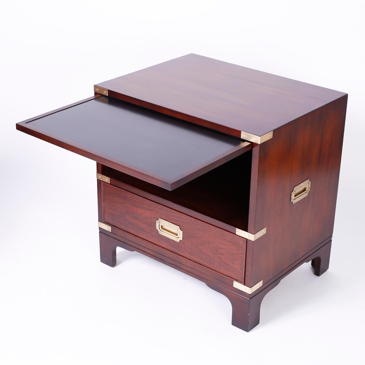 20th Century Pair of Midcentury Campaign Style Nightstands
