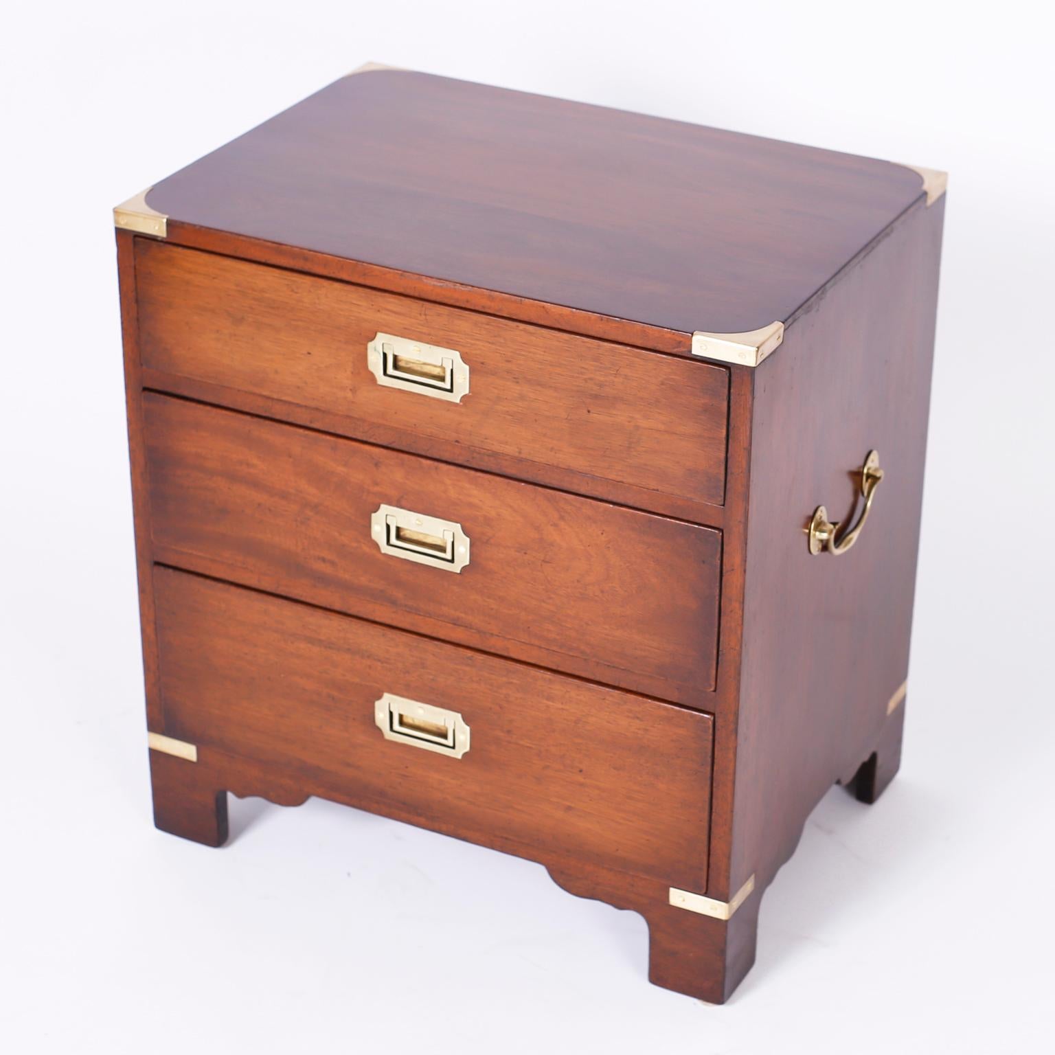 Pair of Midcentury Campaign Style Nightstands In Good Condition In Palm Beach, FL