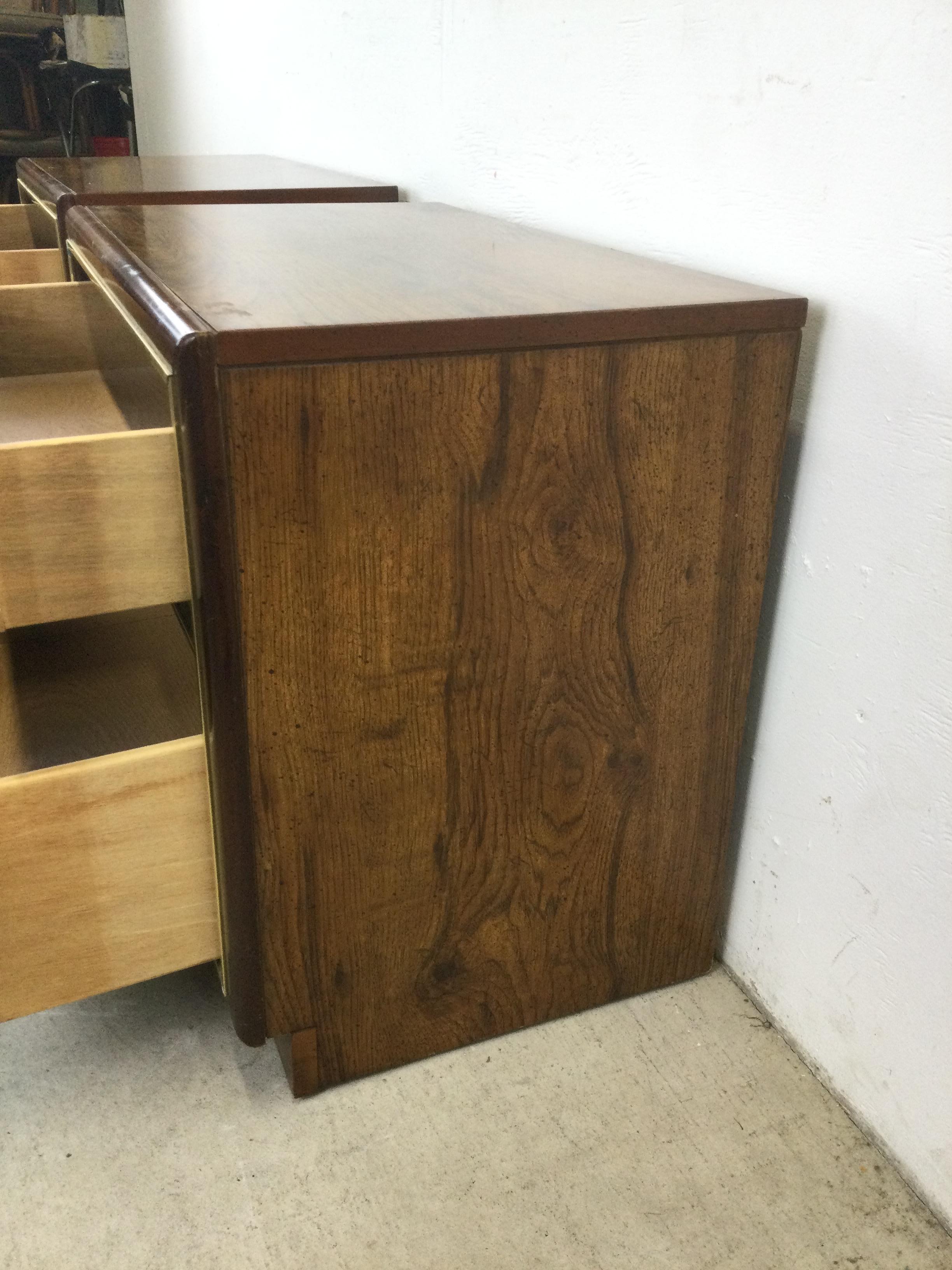 Pair of Mid Century Campaign Style Nightstands with 2 Drawers For Sale 2