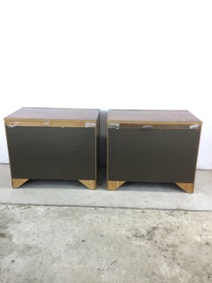 Pair of Mid Century Campaign Style Nightstands with 2 Drawers