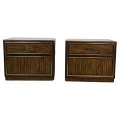 Retro Pair of Mid Century Campaign Style Nightstands with 2 Drawers