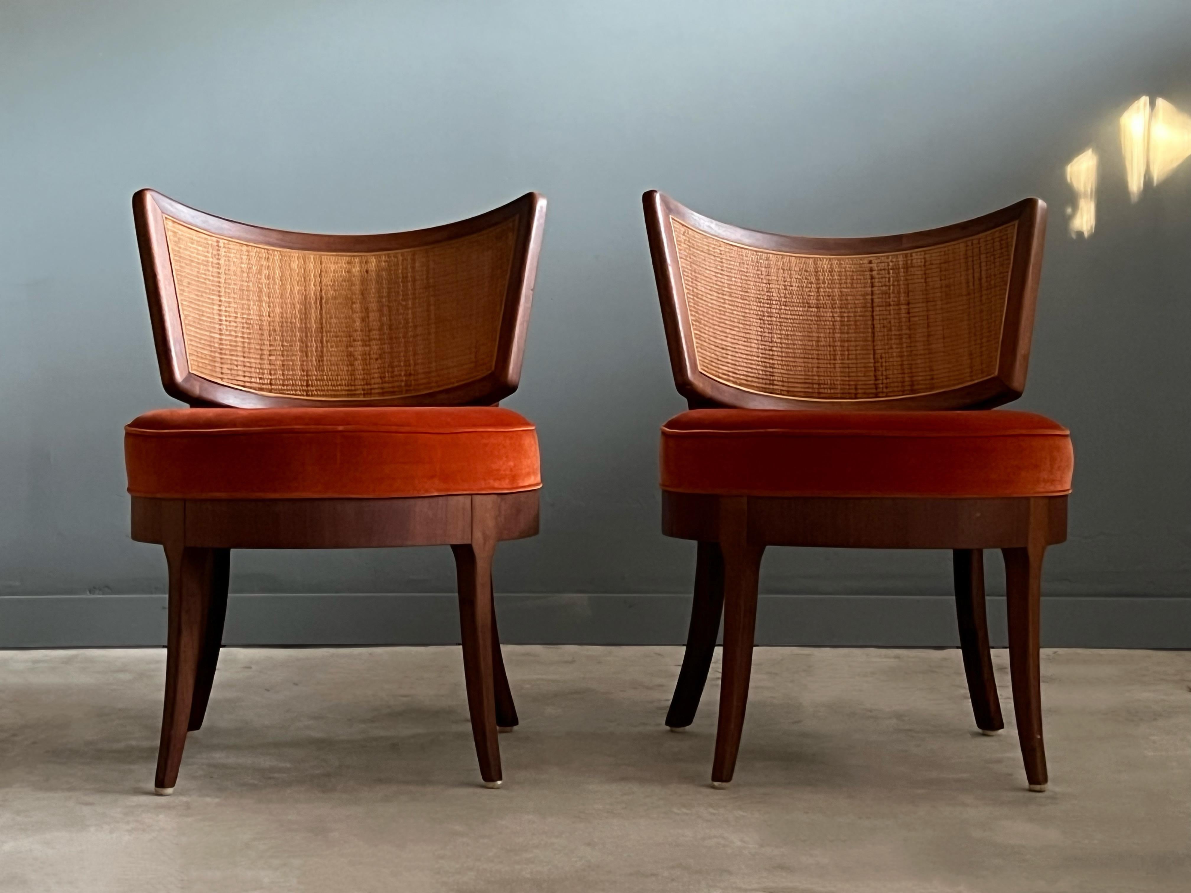 Pair of Mid Century Cane and Walnut Chairs at 1stDibs