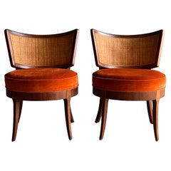 Paar Stühle aus Rohr und Nussbaumholz aus der Mitte des Jahrhunderts