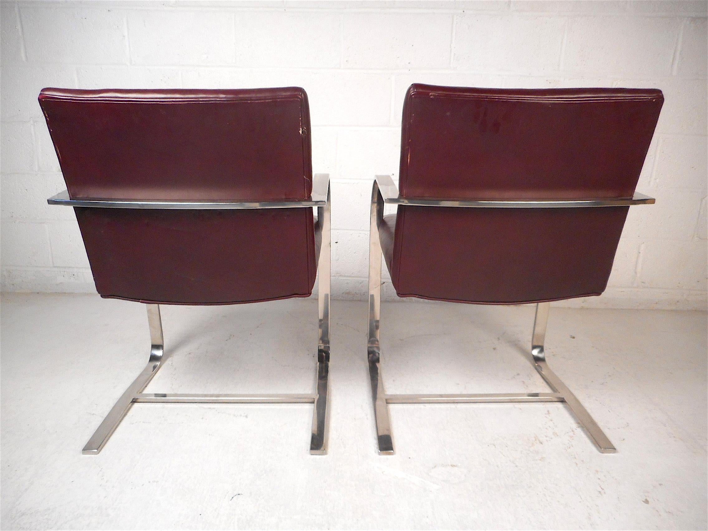 Faux Leather Pair of Mid-Century Cantilever Chairs