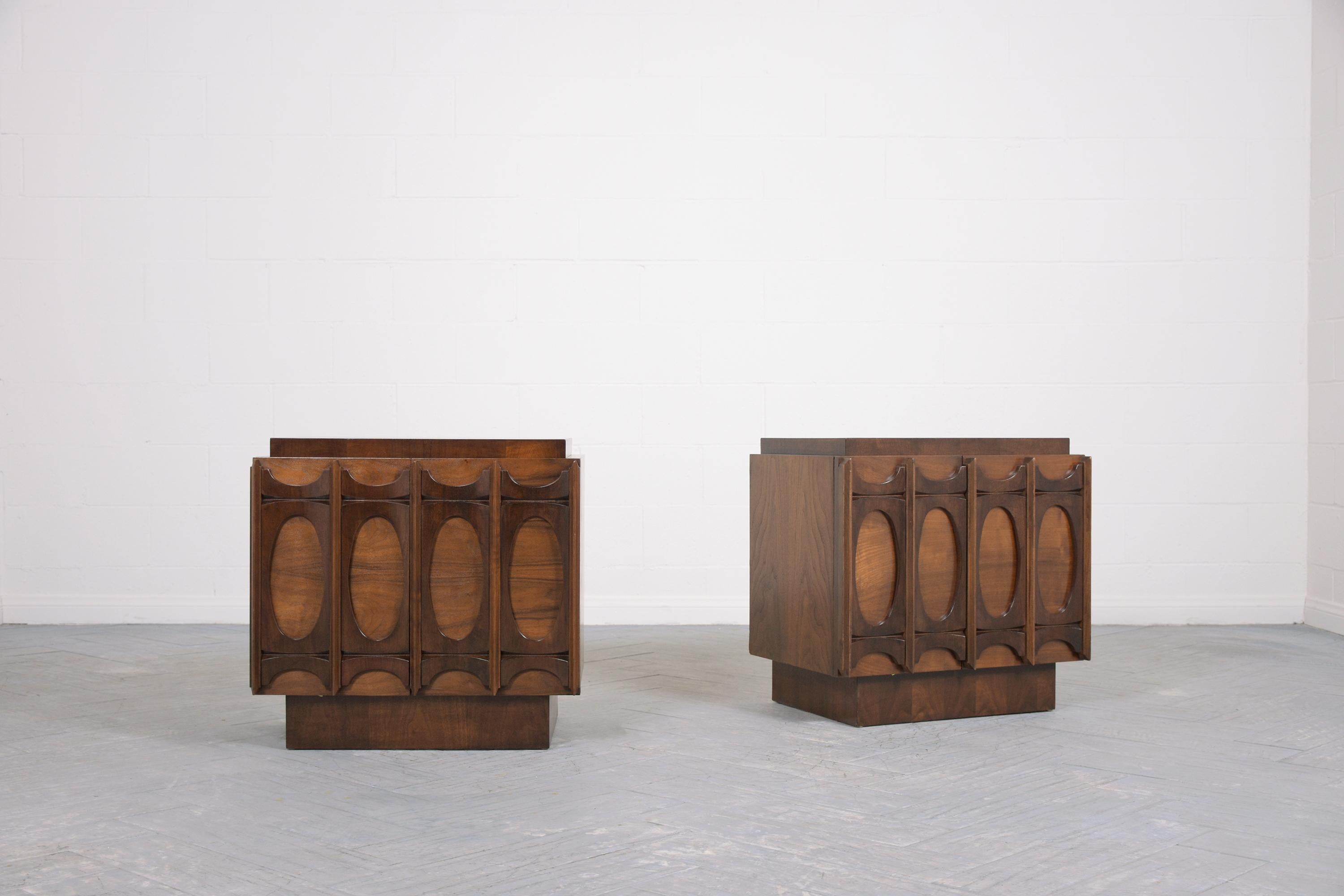 Hand-Crafted Pair of Mid-Century Carved Nightstands