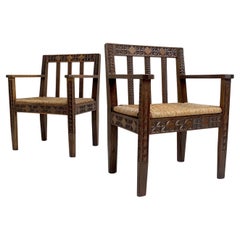 Pair of Mid-Century Carved Oak French Armchairs, circa 1940.