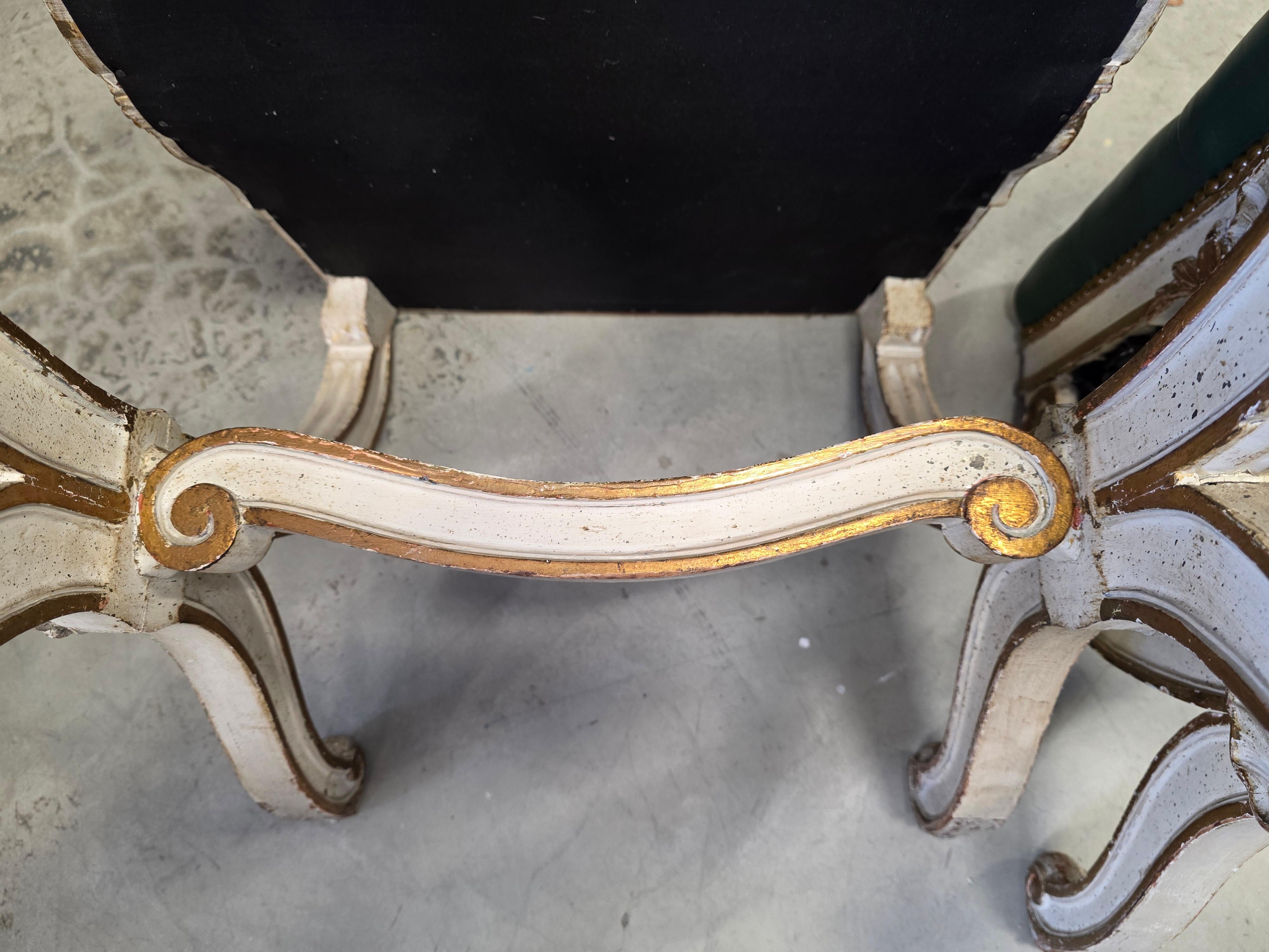 Pair Of Mid-Century Carved Painted and Gilded Curule Benches For Sale 3