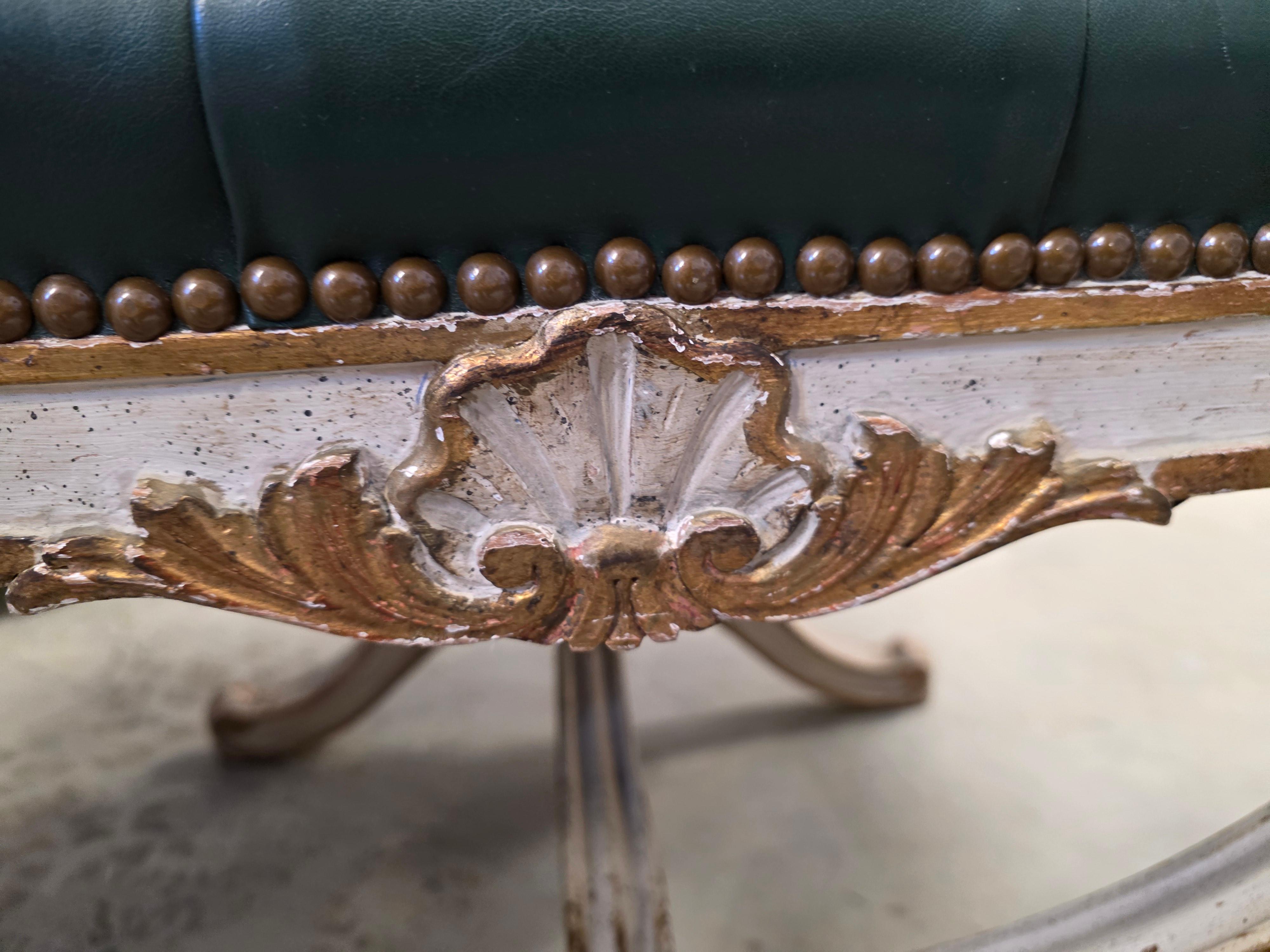 Pair Of Mid-Century Carved Painted and Gilded Curule Benches In Good Condition For Sale In Hudson, NY