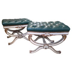 Pair Of Mid-Century Carved Painted and Gilded Curule Benches