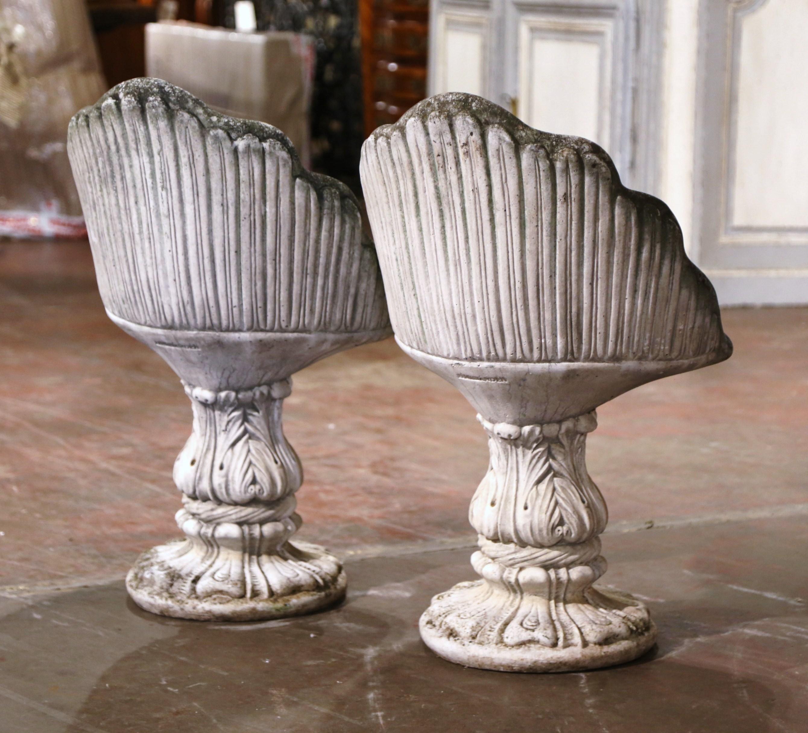 Pair of Mid Century Carved Stone Garden Chairs with Seashell Motifs For Sale 2