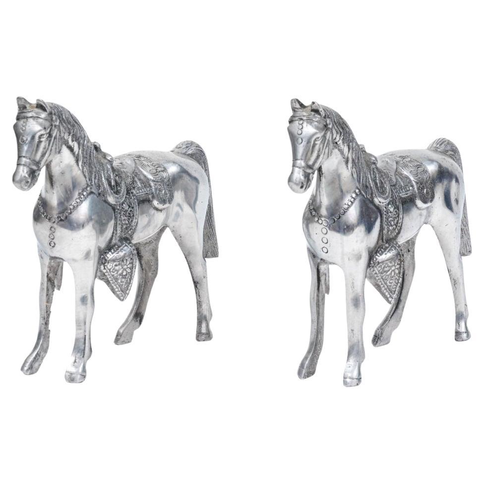 Pair Of Mid Century Cast Aluminum Decorative Horse Figures