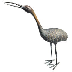 Pair of Mid-Century Cast Bronze Garden Egrets or Cranes